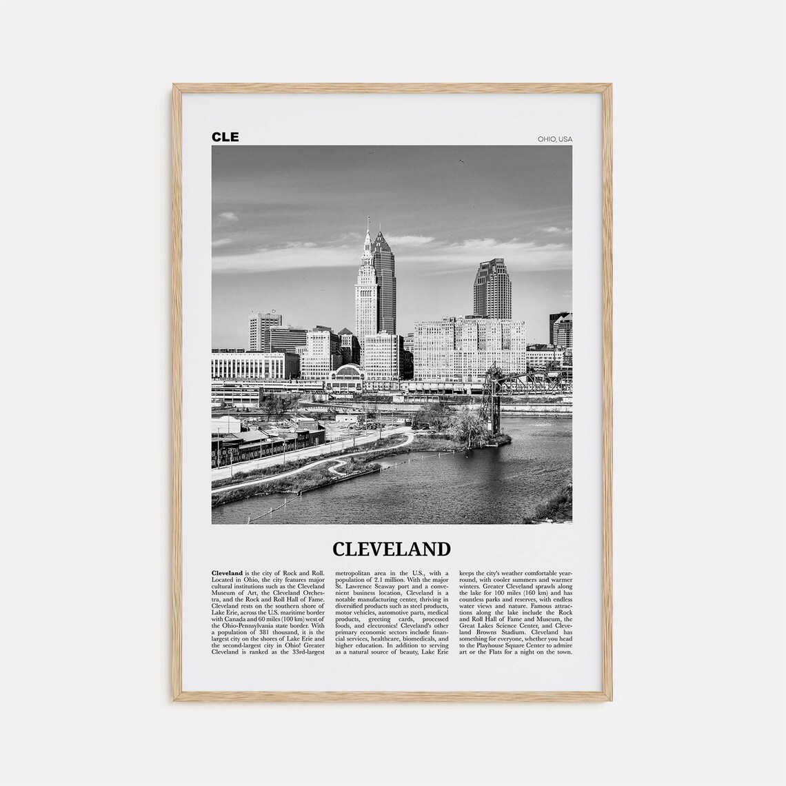 Cleveland Black And White Ohio Travel Poster Print