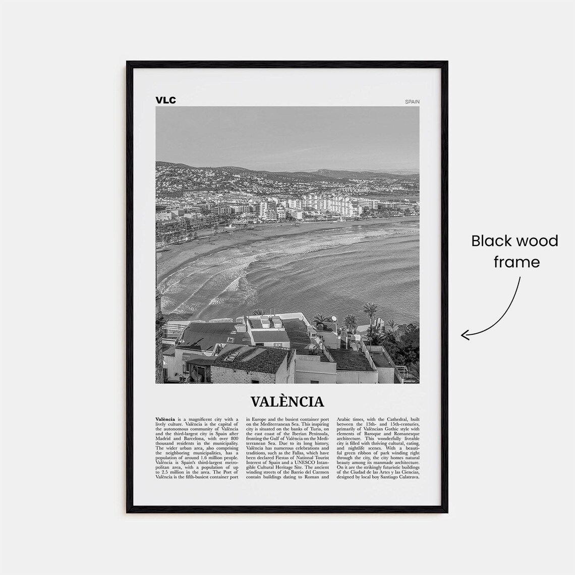 Valencia Black and White Travel Poster, Spain - Image 3