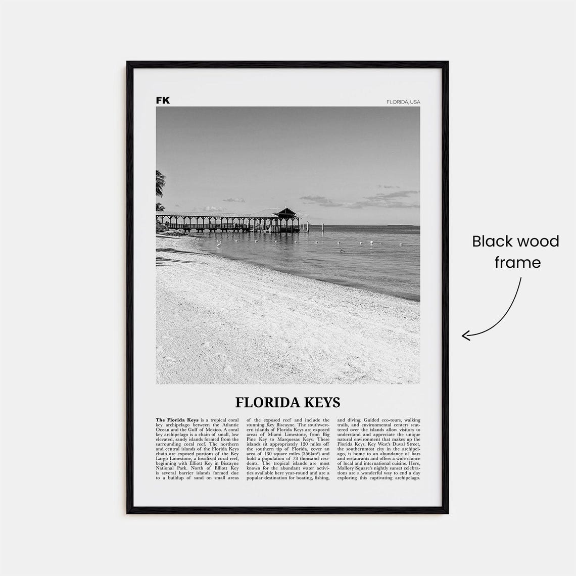 Florida Keys Black and White Travel Poster, Map - Image 3
