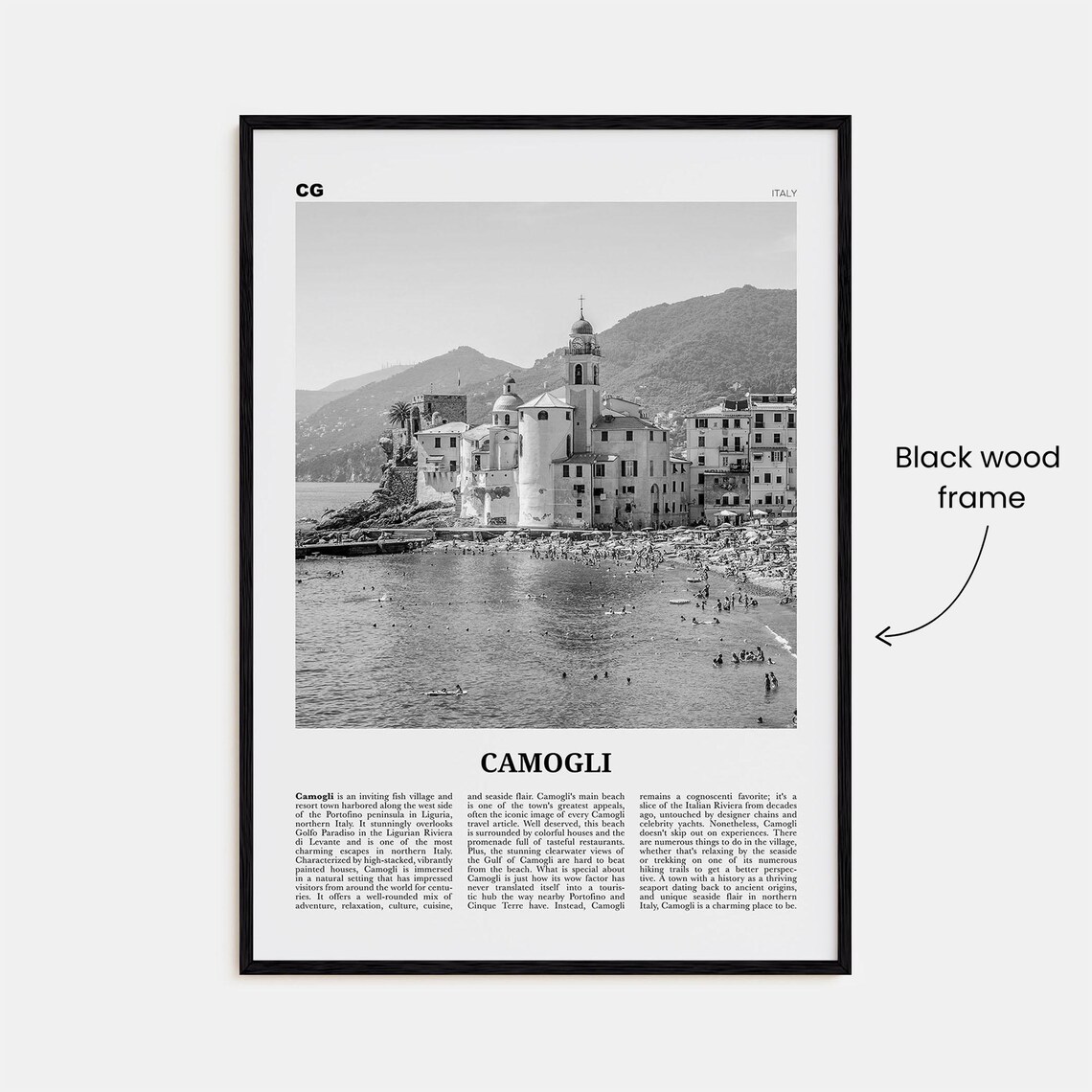 Camogli Black and White Travel Poster, Italy Map - Image 3