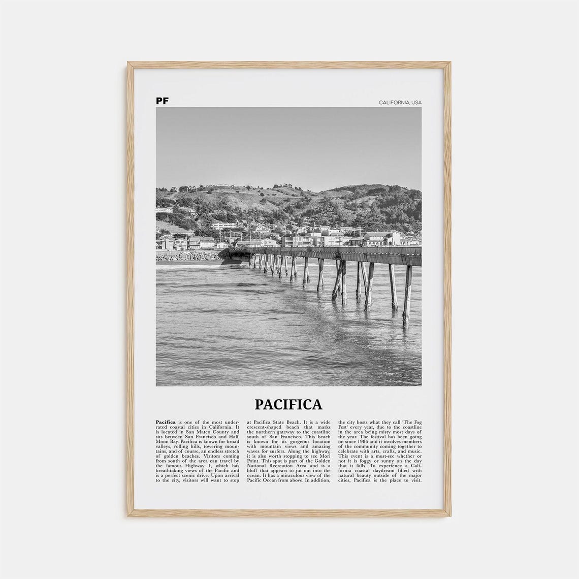 Pacifica Black And White Travel Poster, California