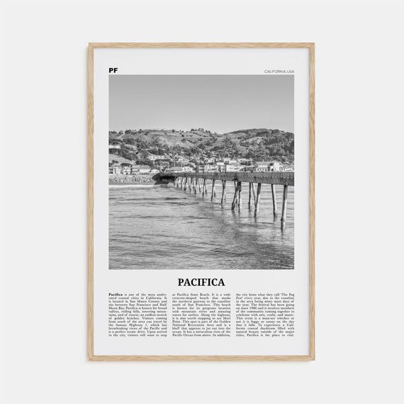 Pacifica Black And White Travel Poster, California