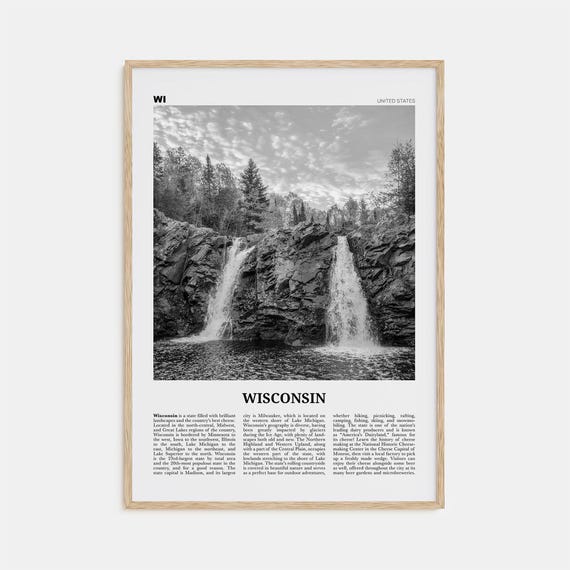 Wisconsin Black and White Travel Map Art Print