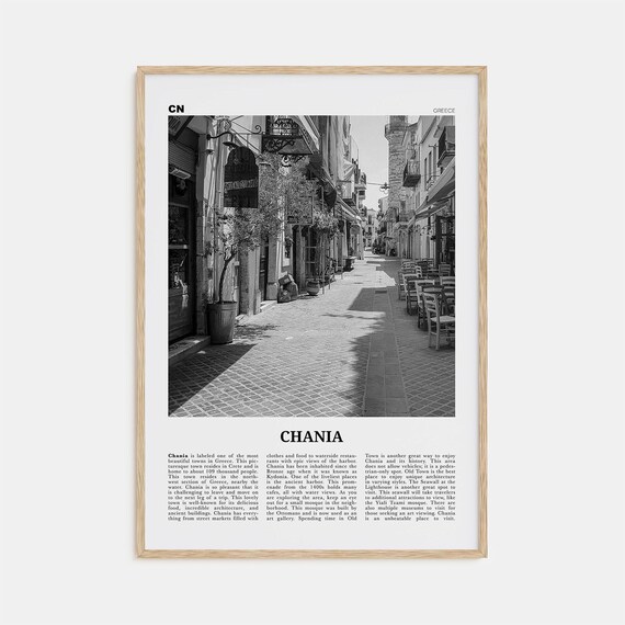 Chania Black And White Travel Poster, Greece Map