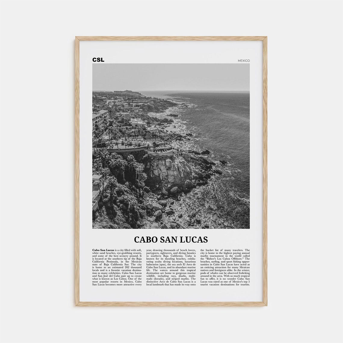 Cabo San Lucas Black and White Travel Poster, Mexico