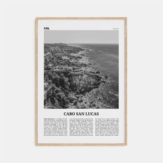 Cabo San Lucas Black and White Travel Poster, Mexico