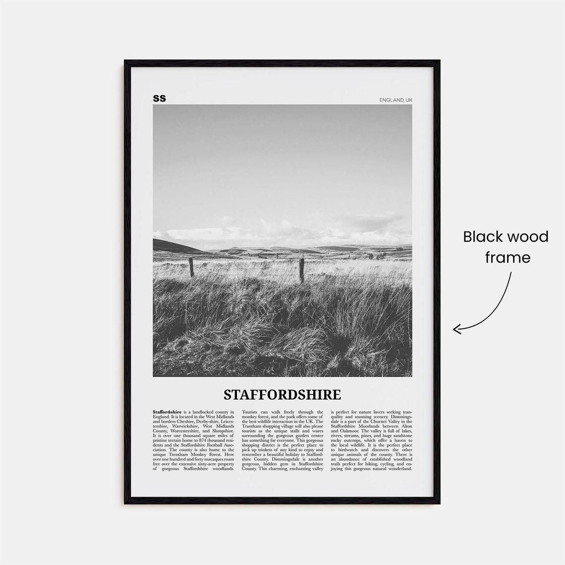 Staffordshire Print Black And White Staffordshire Wall Art Staffordshire Poster Staffordshire Photo Staffordshire Map England Uk - Image 3