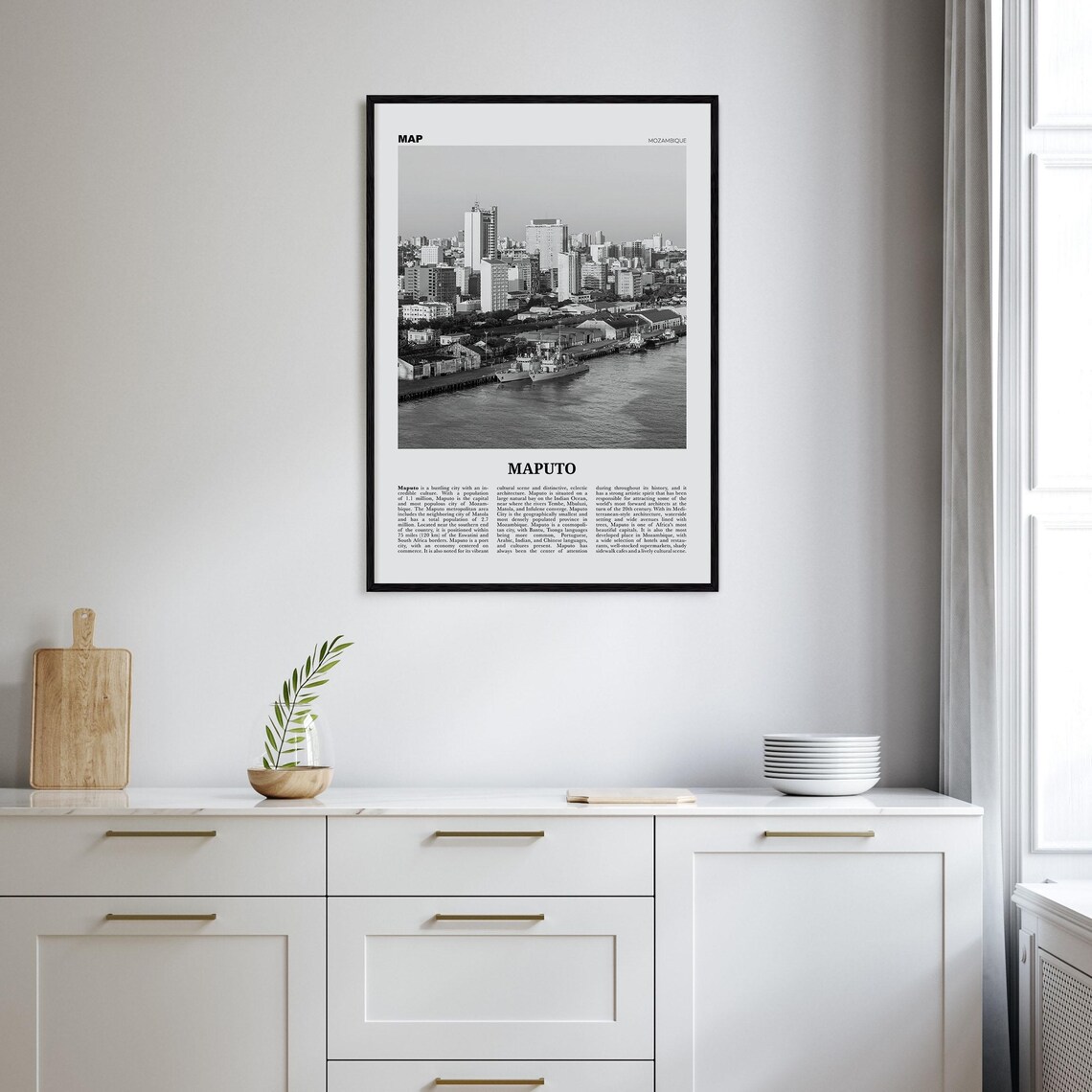 Maputo Black And White Map, Travel Poster - Image 2