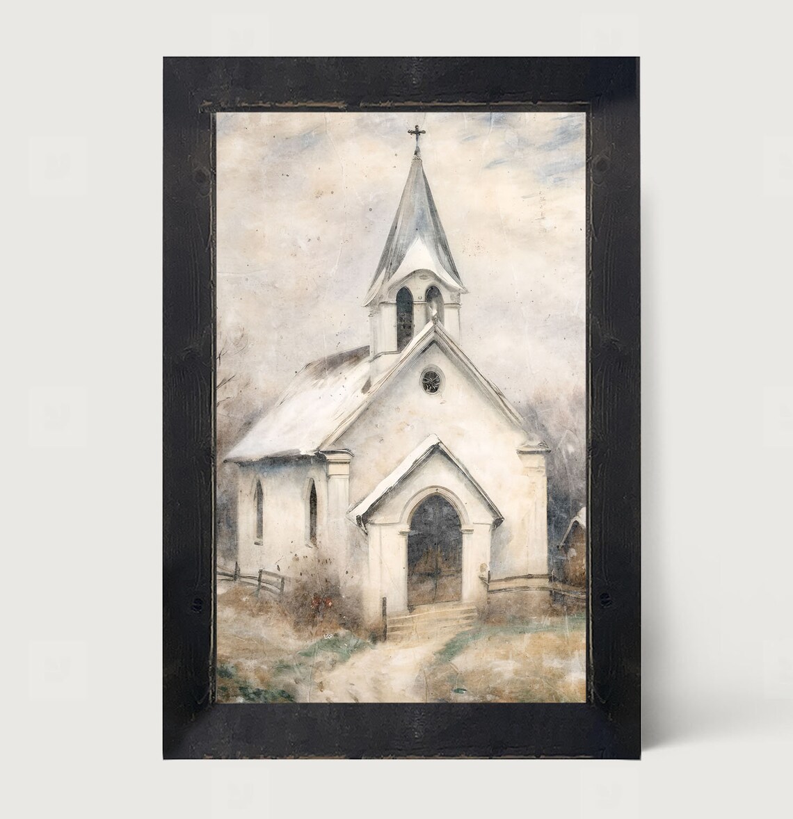 Rustic White Church With Fence, Country Church Art Print - Image 4