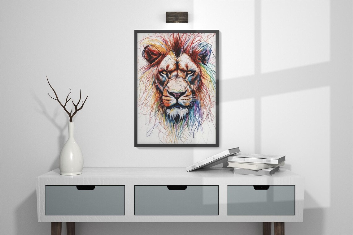 Bold Colorful Lion Abstract Animal Art - Image 2