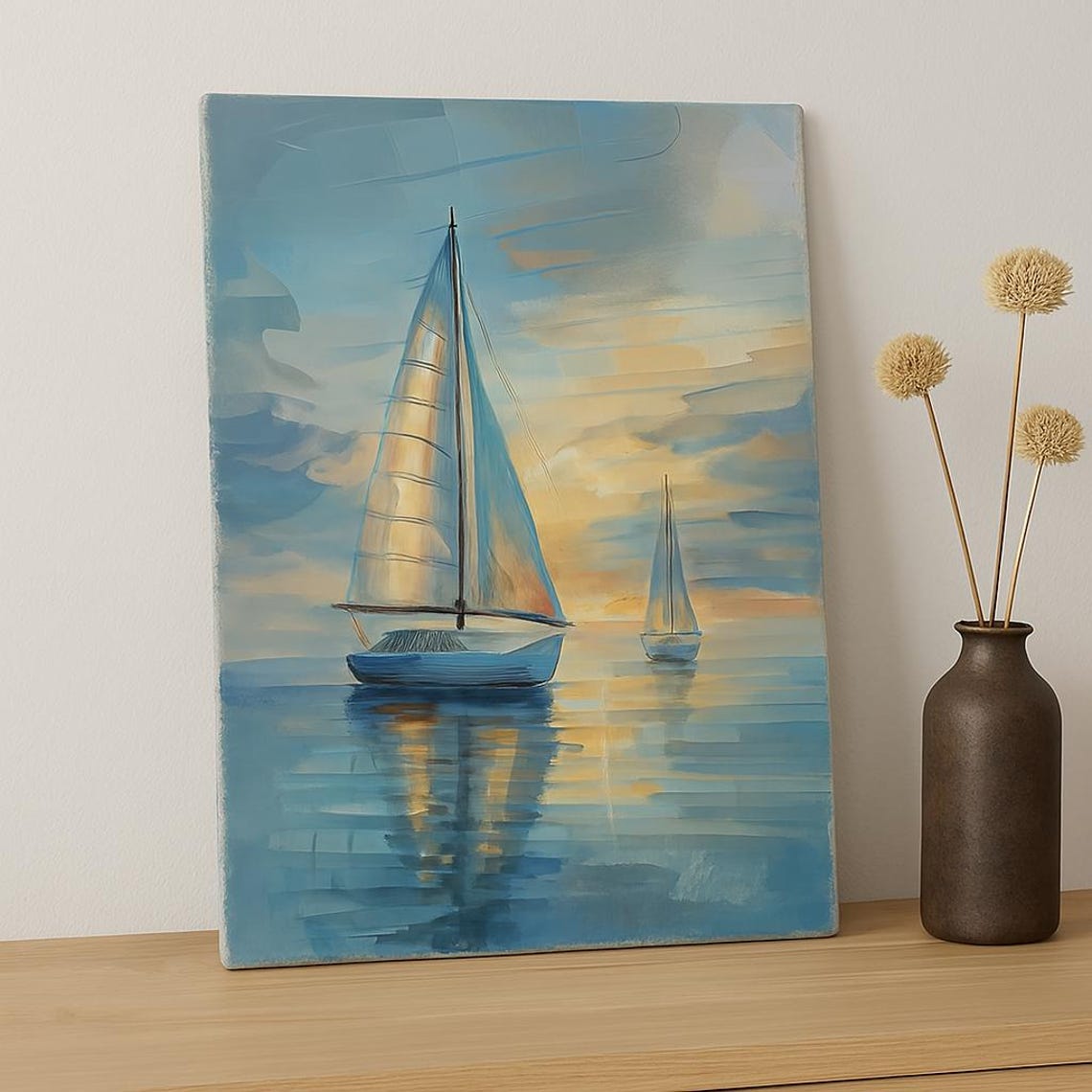 Sailboat Sunset Painting, Impressionist Seascape - Image 3