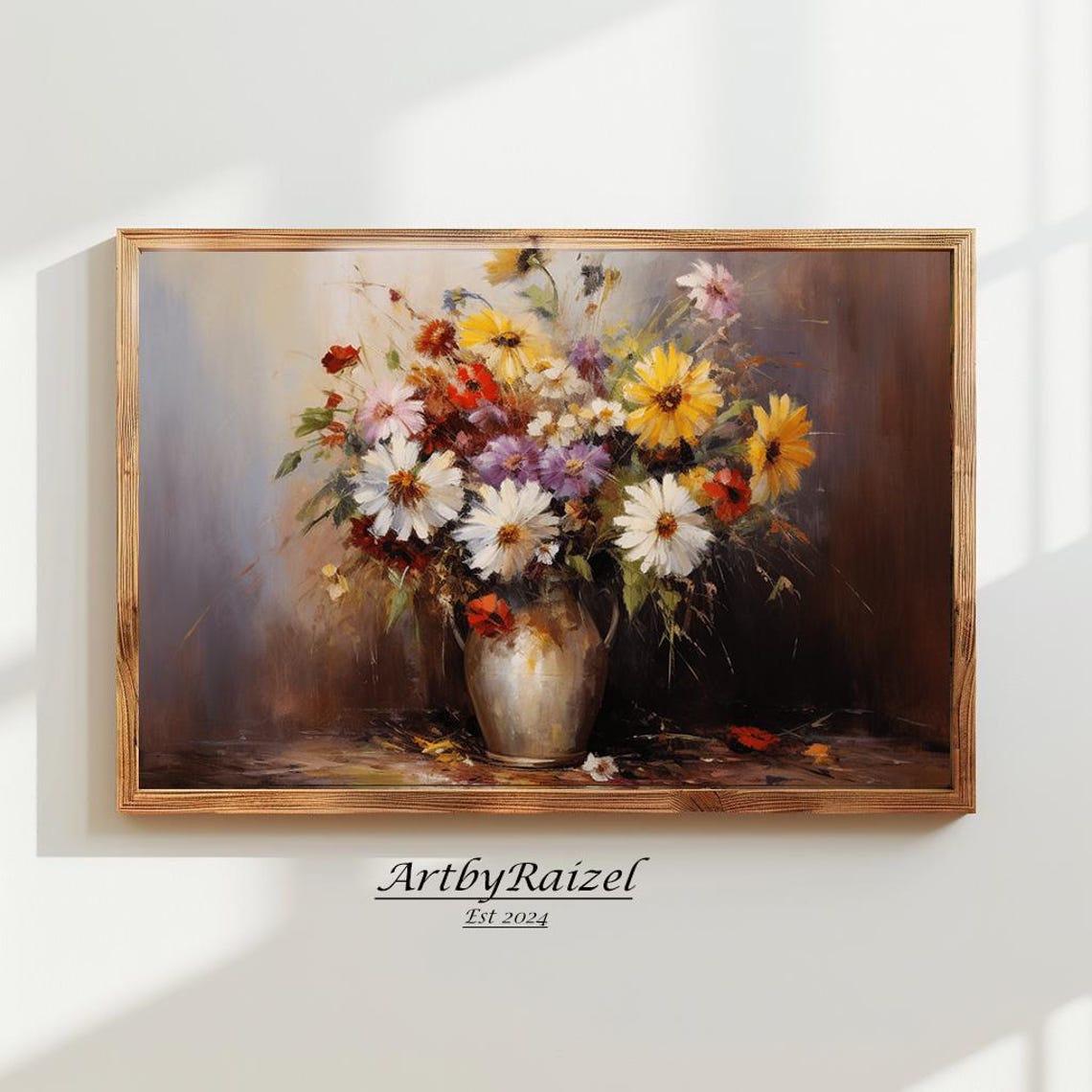 Vintage Wildflower Bouquet Ceramic Jug Rustic Floral Art Poster