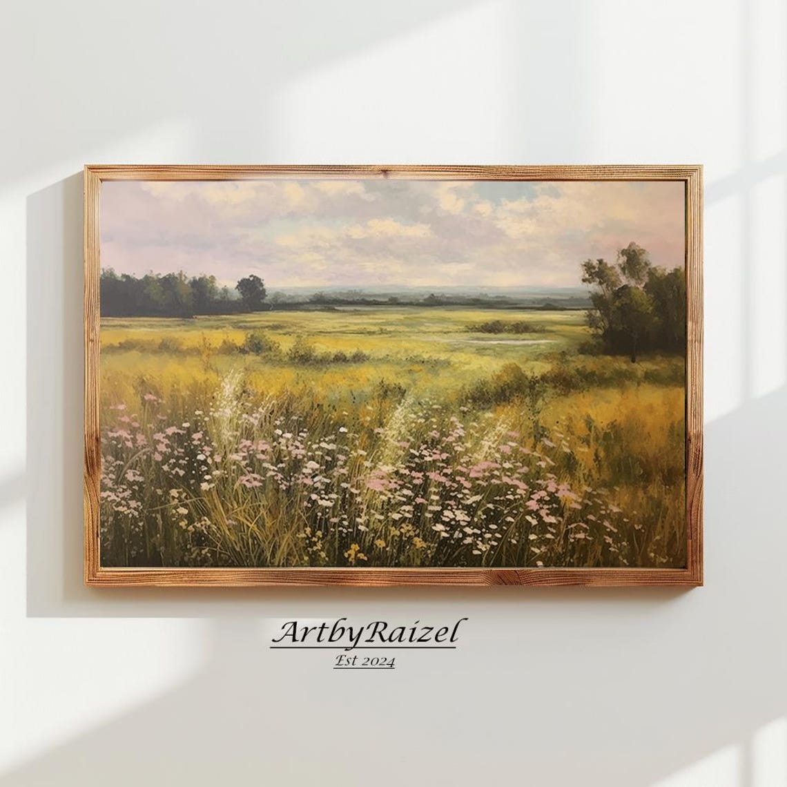 Golden Prairie Wildflowers Open Grassland Landscape Art Poster