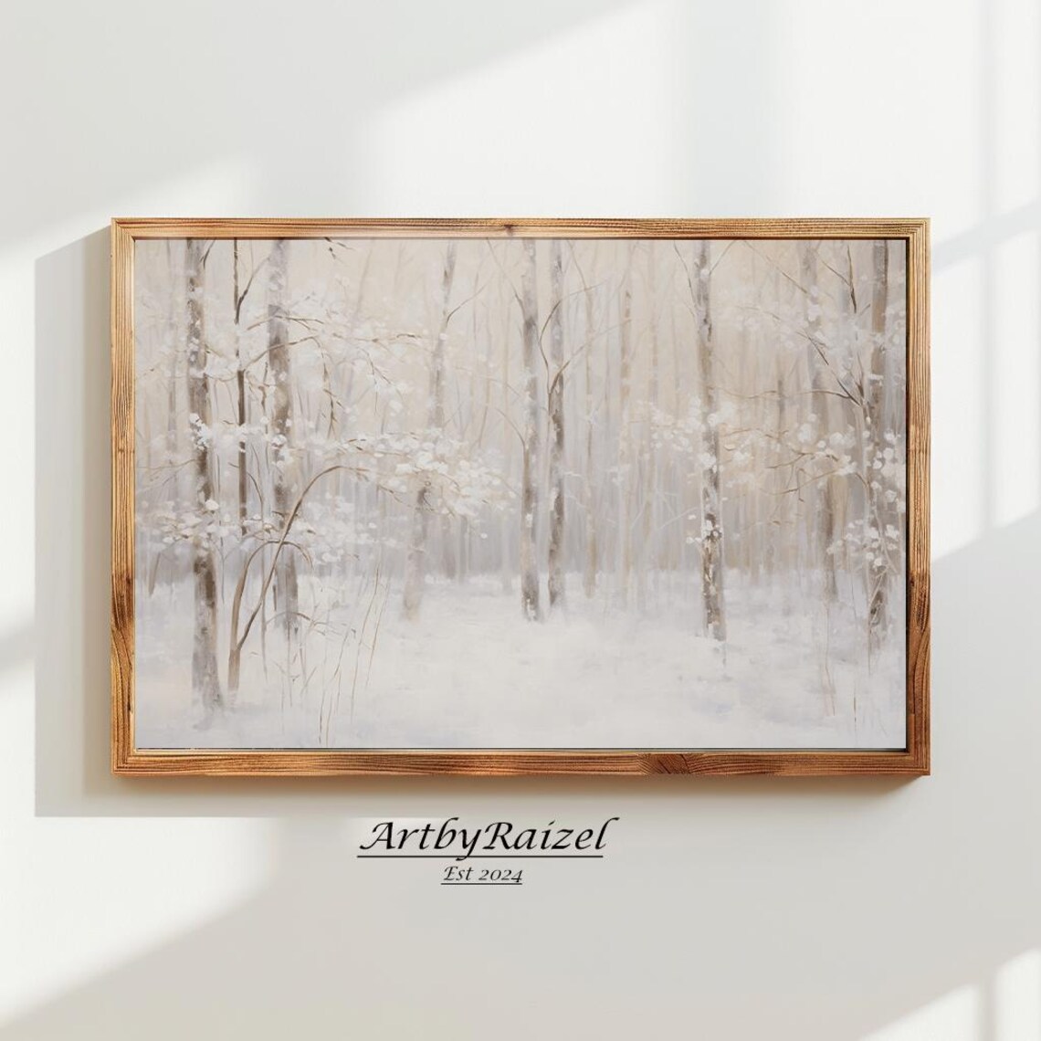 White Winter Birch Forest Minimalist Snow Landscape Art Poster