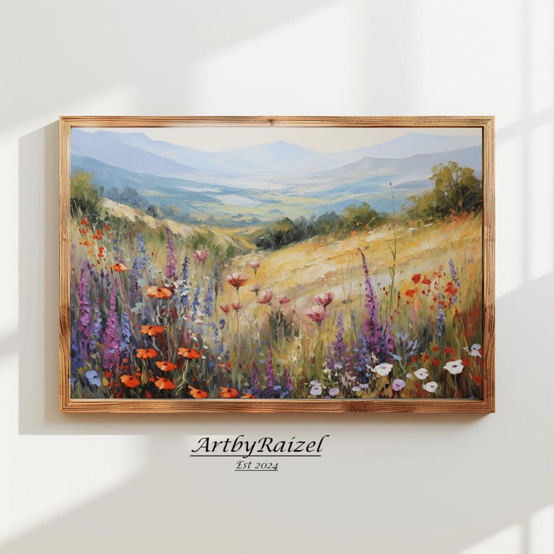 Wildflower Meadow Rolling Hills Summer Landscape Painting Poster