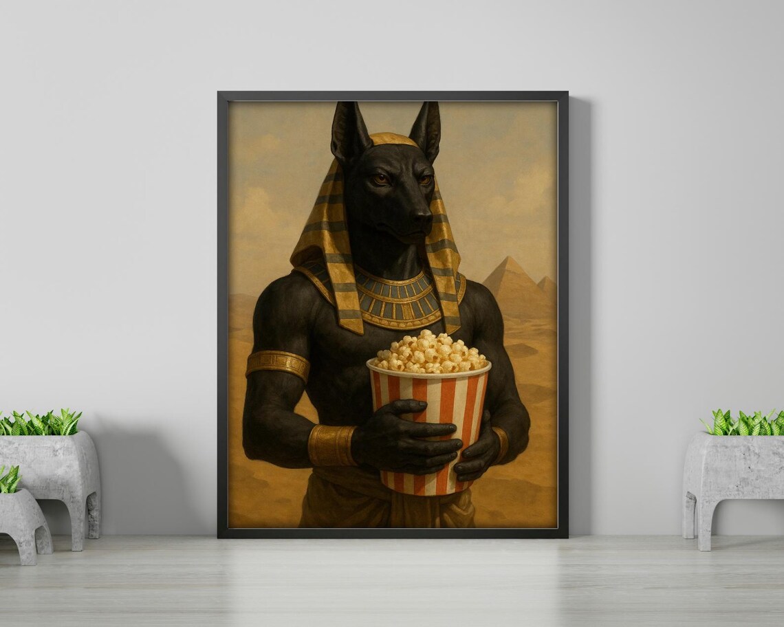 Funny Anubis With Popcorn Egyptian God Art Print - Image 3
