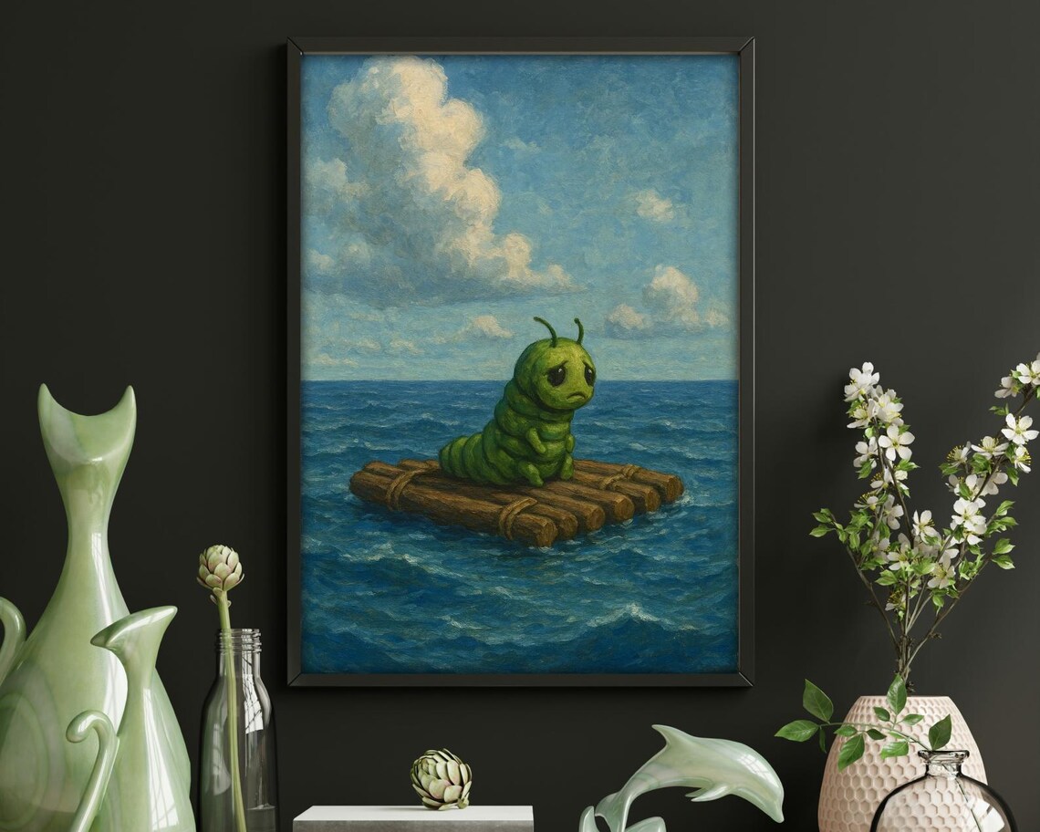 Adrift Caterpillar Whimsical Sad Ocean Art Print - Image 4