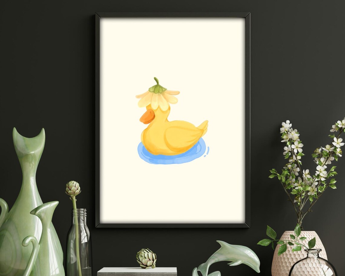Cute Duck With Flower Hat, Playful Nursery Art - Image 4