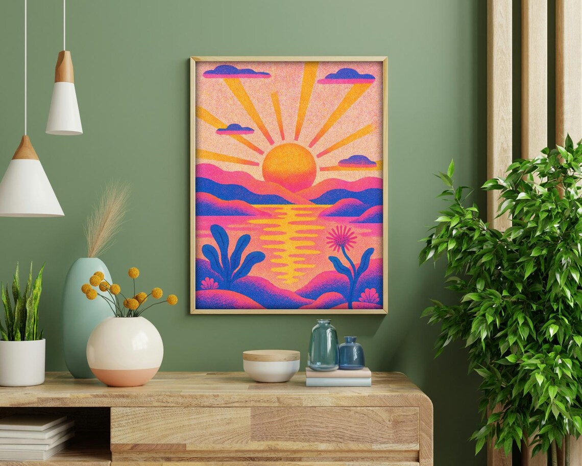 Retro Pop Sunset Abstract Landscape Art Print - Image 4