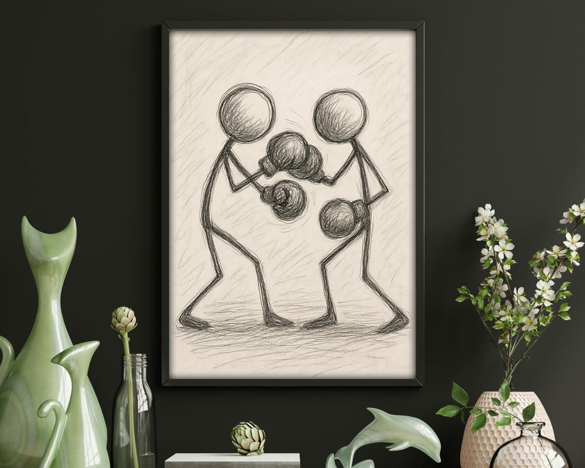 Stick Figure Boxers, Funny Minimalist Sketch - Image 4