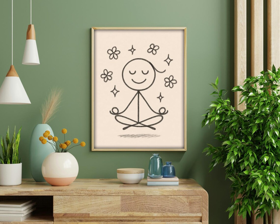 Minimalist Stick Figure Yoga Art, Calm Mind Meditation - Image 3