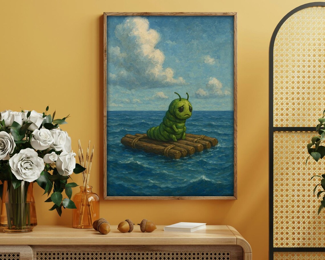 Adrift Caterpillar Whimsical Sad Ocean Art Print - Image 3