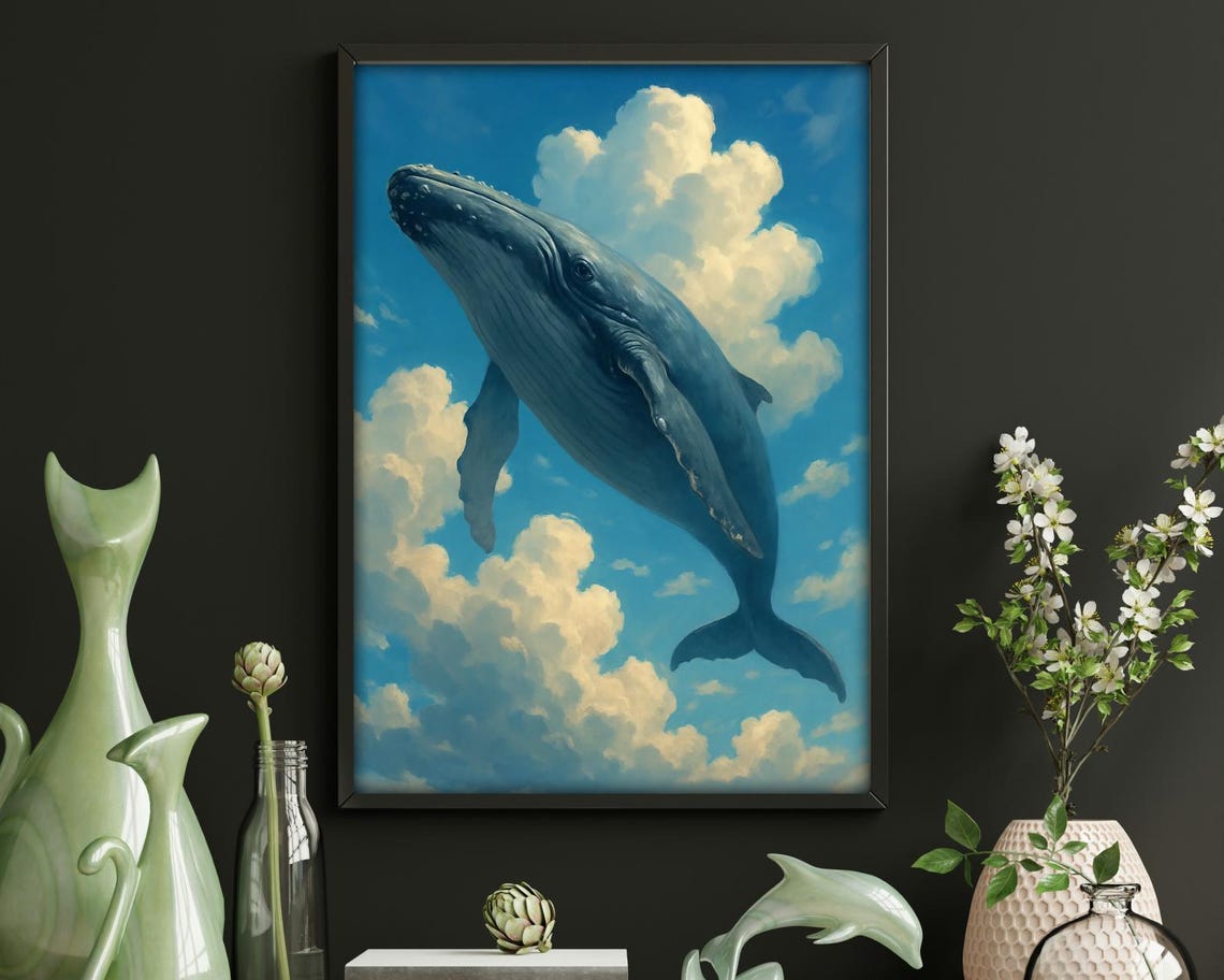 Surreal Whale In The Sky, Dreamlike Fantasy Art Print - Image 4