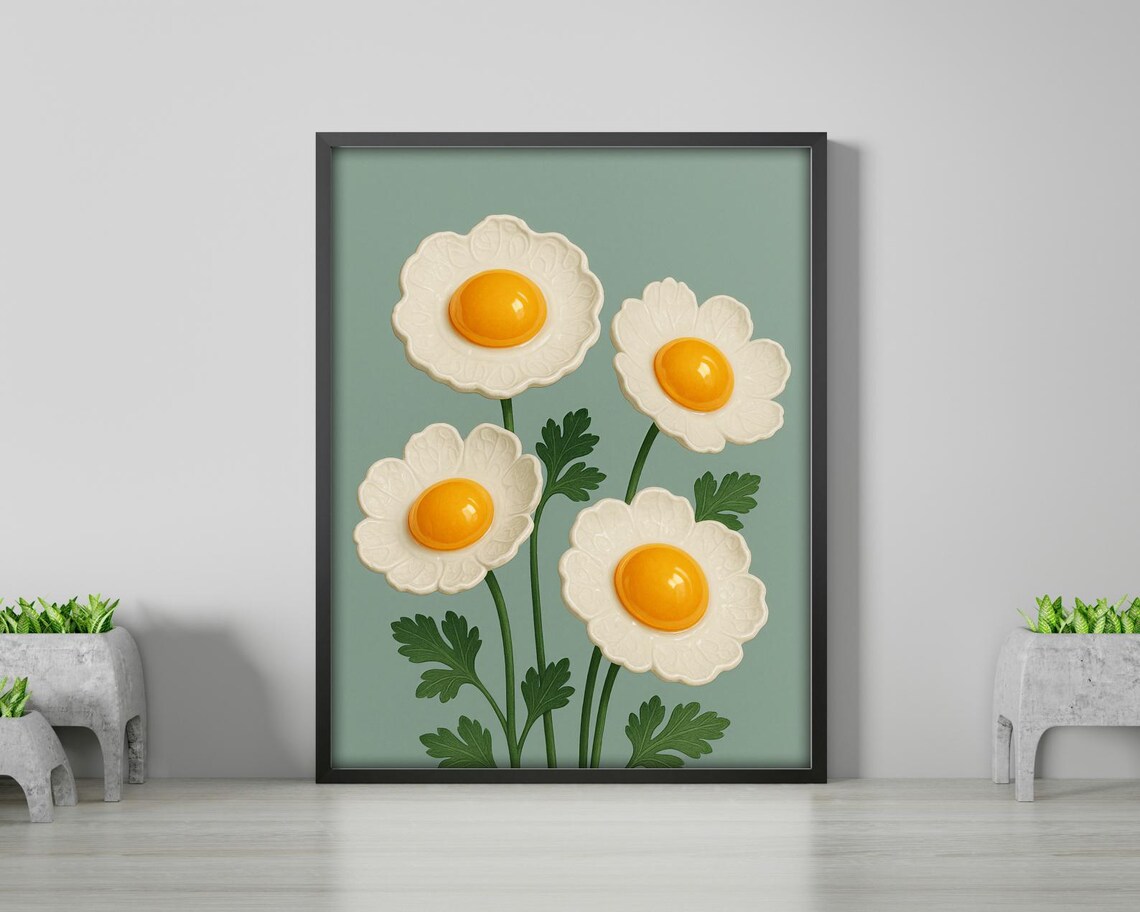 Porcelain Petal Egg Flowers, Surreal Botanical Art Print - Image 3