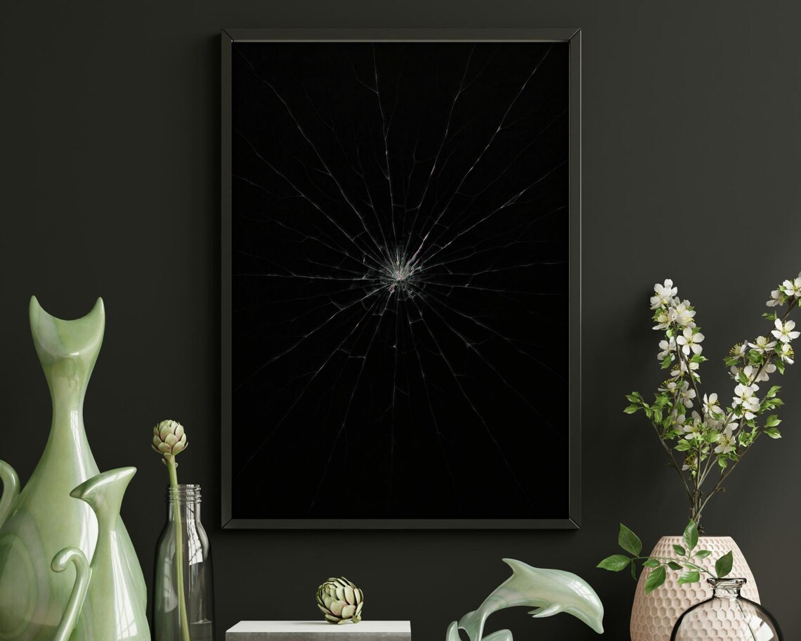 Shattered Glass Minimalist, Cracked Darkness Illustration - Image 3