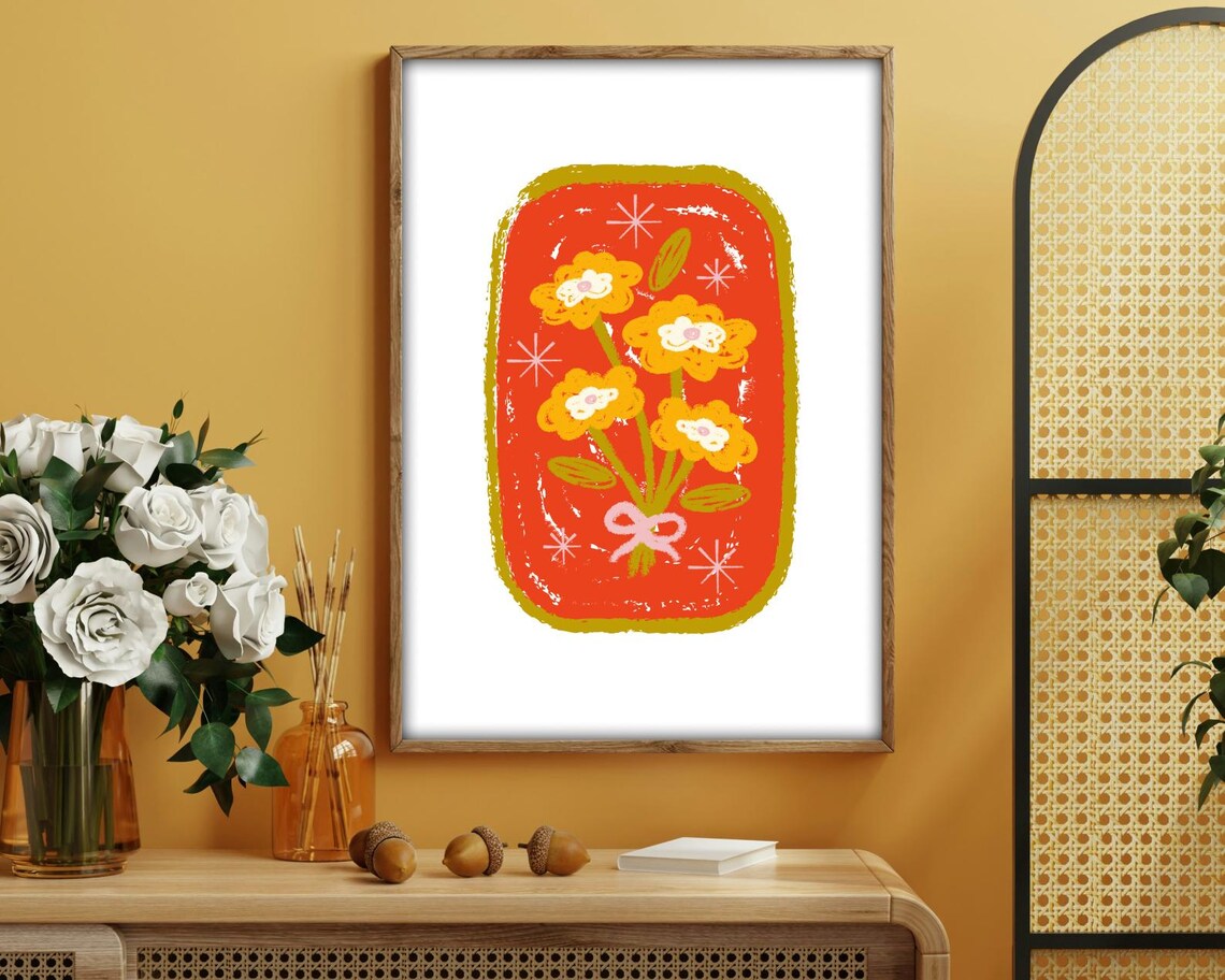 Vintage Floral Bouquet, Retro Style Art Print