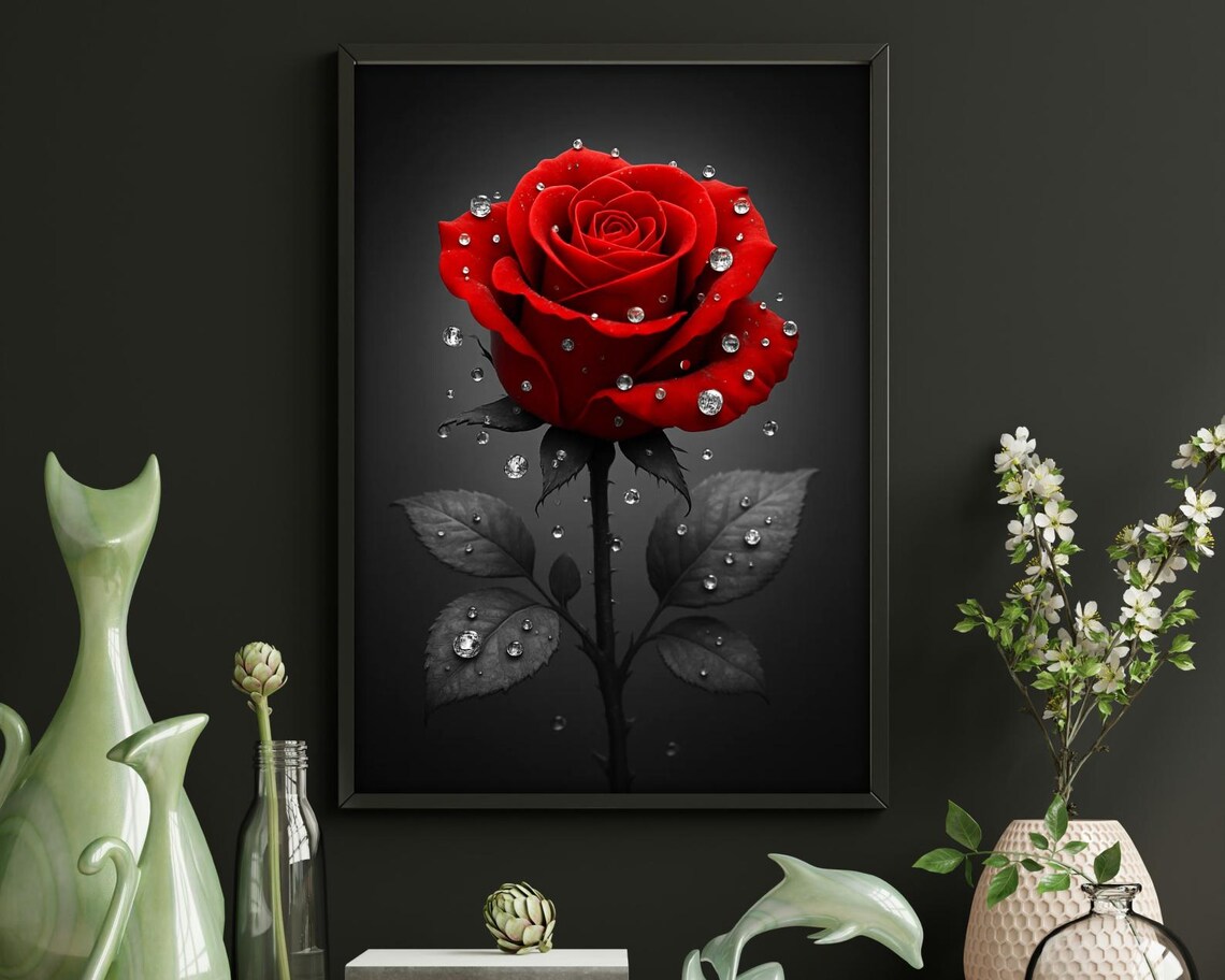 Dramatic Red Rose Gothic Floral Art Print