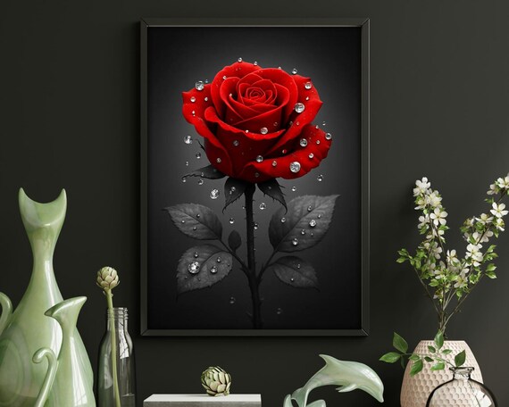 Dramatic Red Rose Gothic Floral Art Print