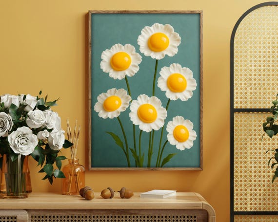Egg Yolk Daisies Funny Kitchen Wall Art
