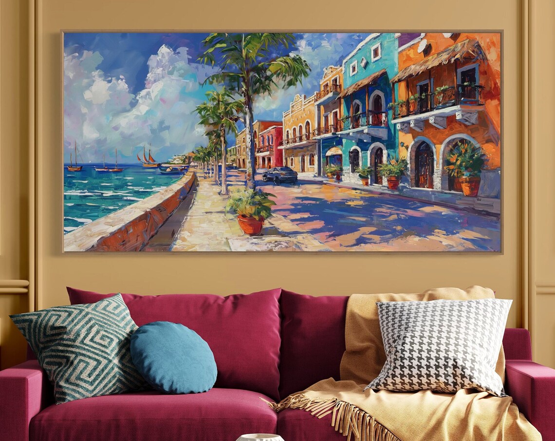 Coastal Vibrance Marina Seascape, Modern Art Print