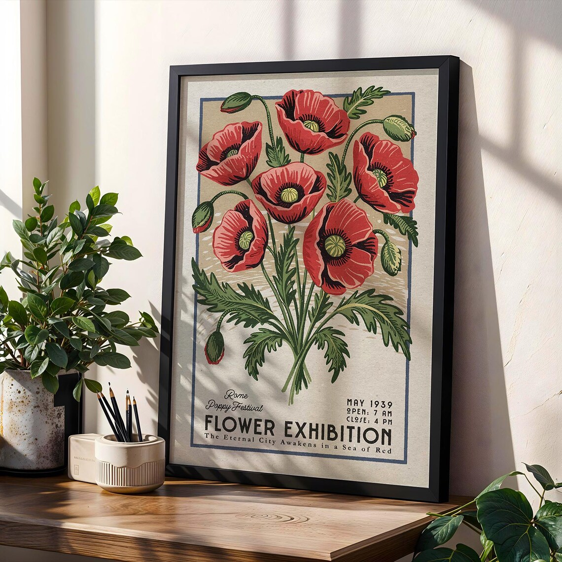 Flower Market Poppy Print, Retro Rome Italy Poster