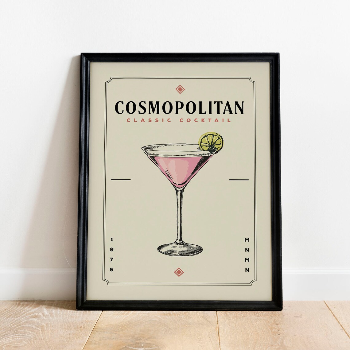 Cosmopolitan Cocktail Vintage Bar Cart Art Print