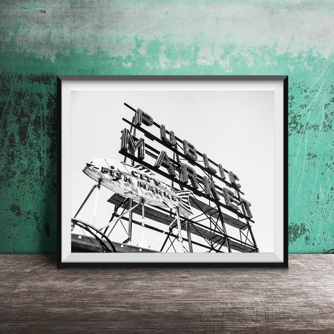 Seattle Pike Place Public Market Neon Sign Photography Poster - Image 2