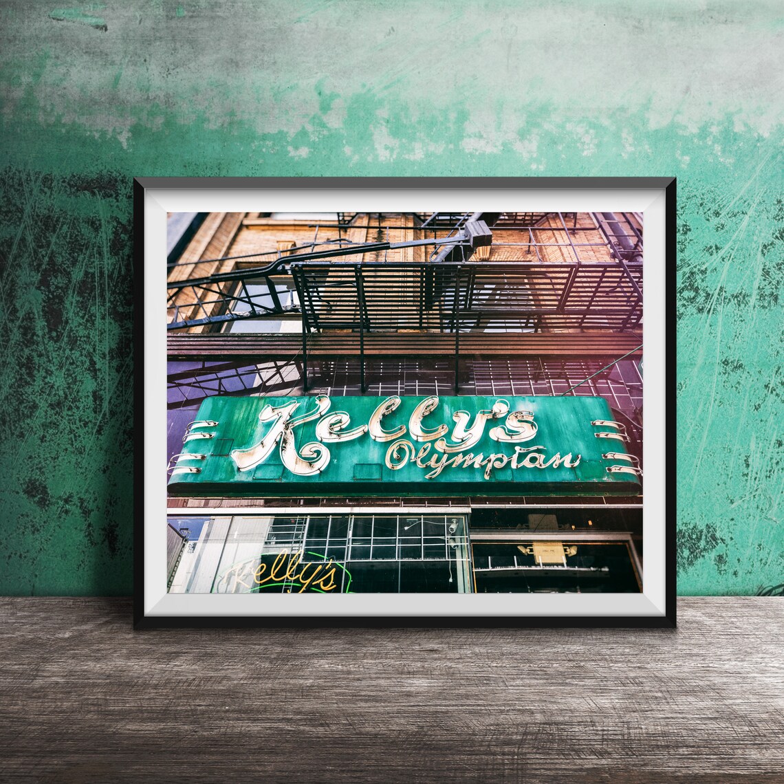 Kelly's Olympian Green Neon Bar Sign Portland Photography Poster