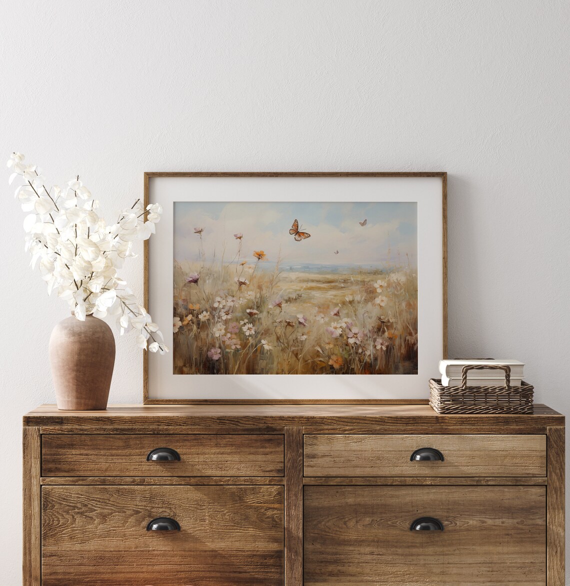 Butterfly Wildflower Field Landscape Vintage Art Print - Image 5
