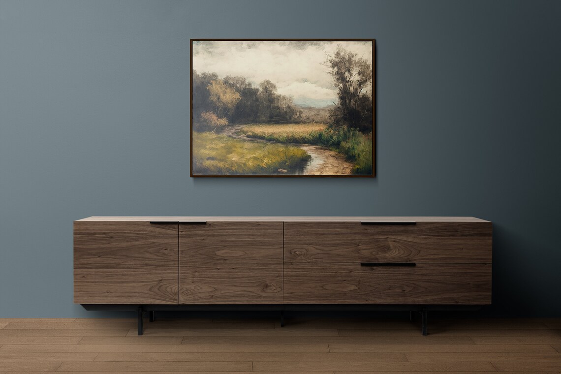 Moody Country Landscape Painting Vintage Wall Art Art - Image 2