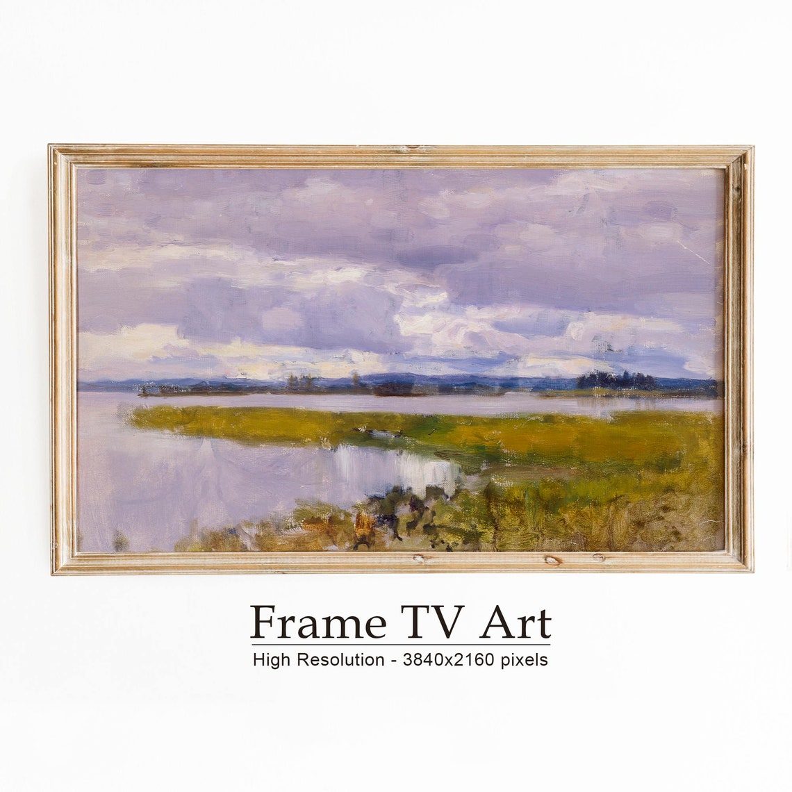 Lavender Cloud Reflections River Marsh Green Banks Vintage Art Poster