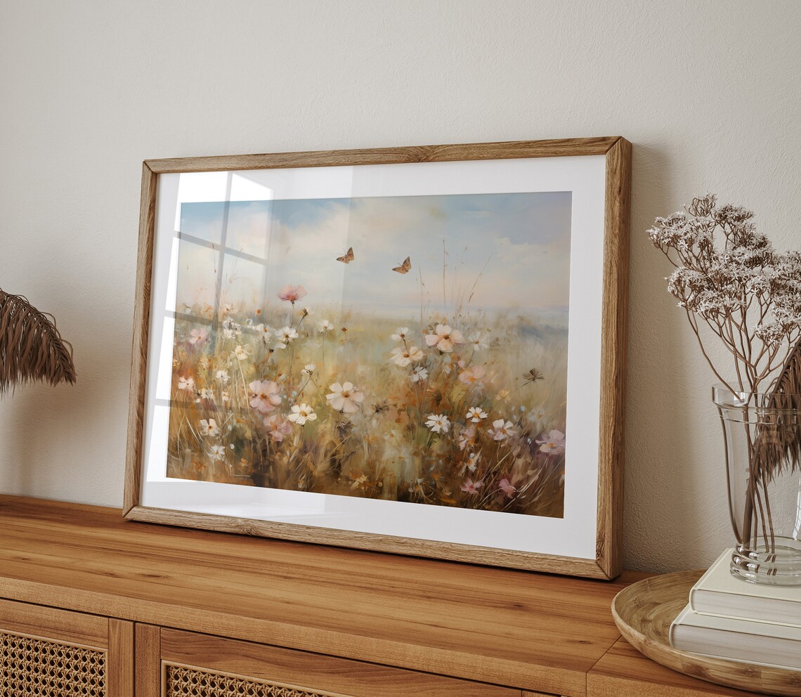 Wildflower Field Landscape Butterfly Vintage Art Print - Image 2
