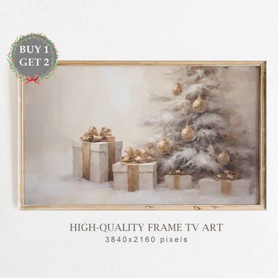 Vintage Christmas Frame TV Art, Farmhouse Tree Print