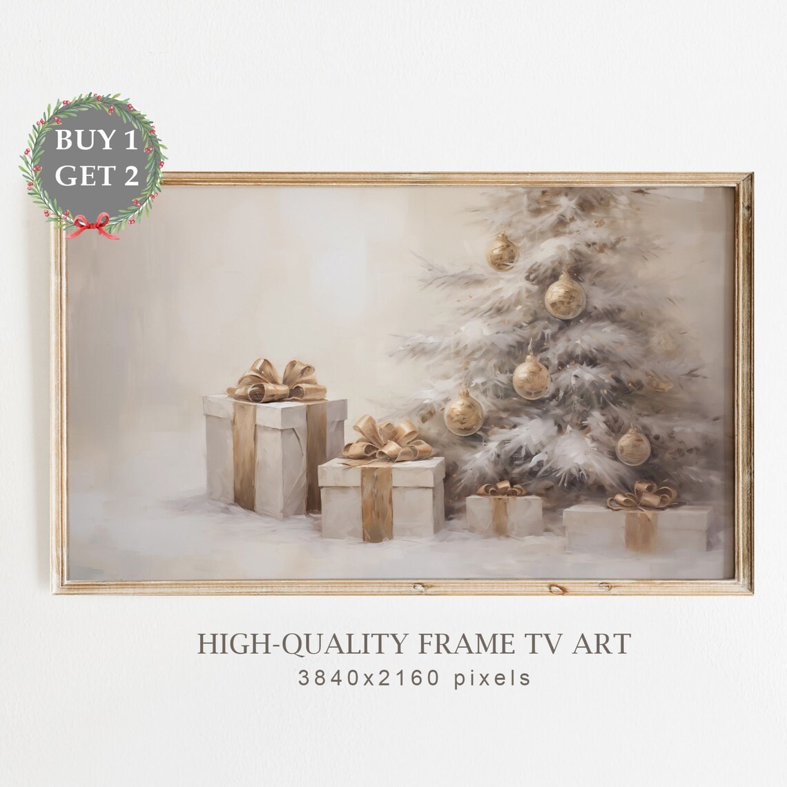 Vintage Christmas Frame TV Art, Farmhouse Tree Print