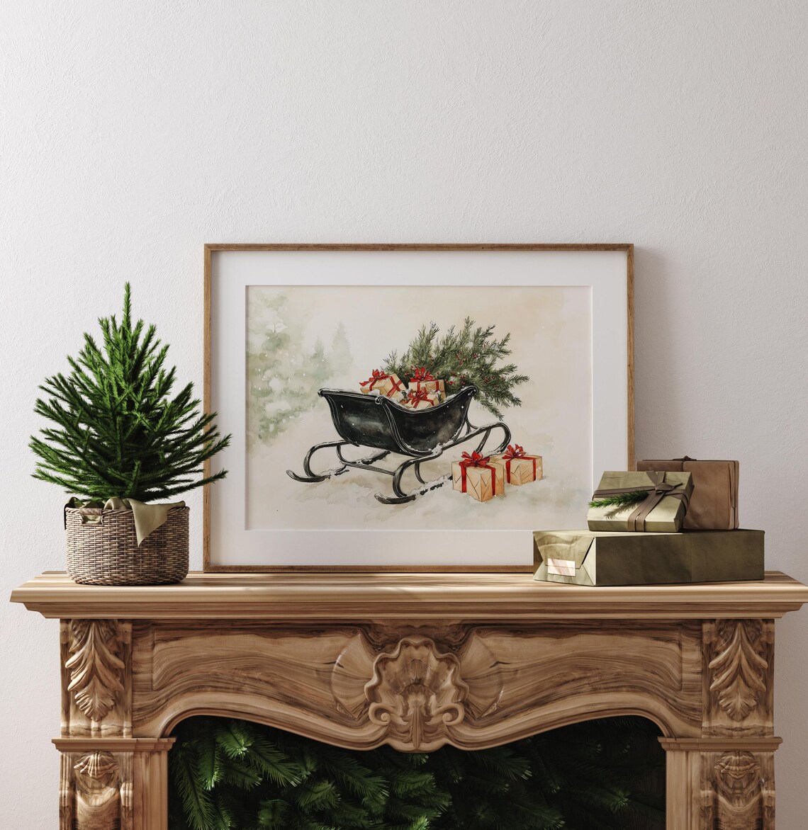 Vintage Santa Sleigh Christmas Tree Poster - Image 4