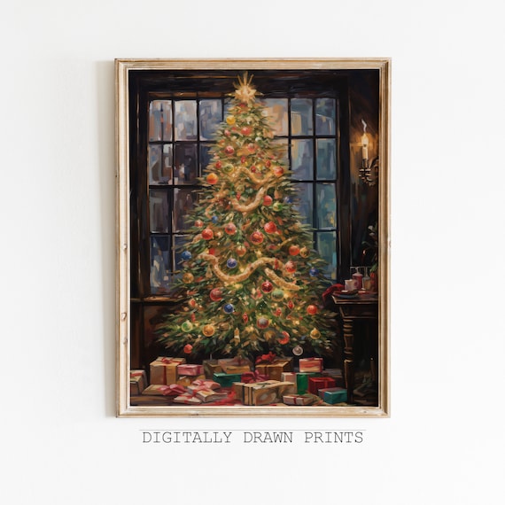 Vintage Christmas Tree Oil Painting Art Print