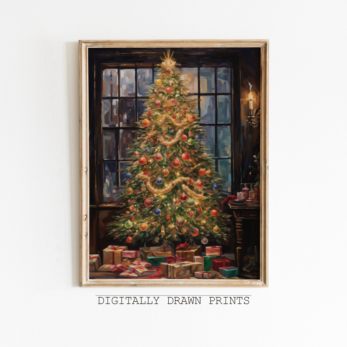 Vintage Christmas Tree Oil Painting Art Print