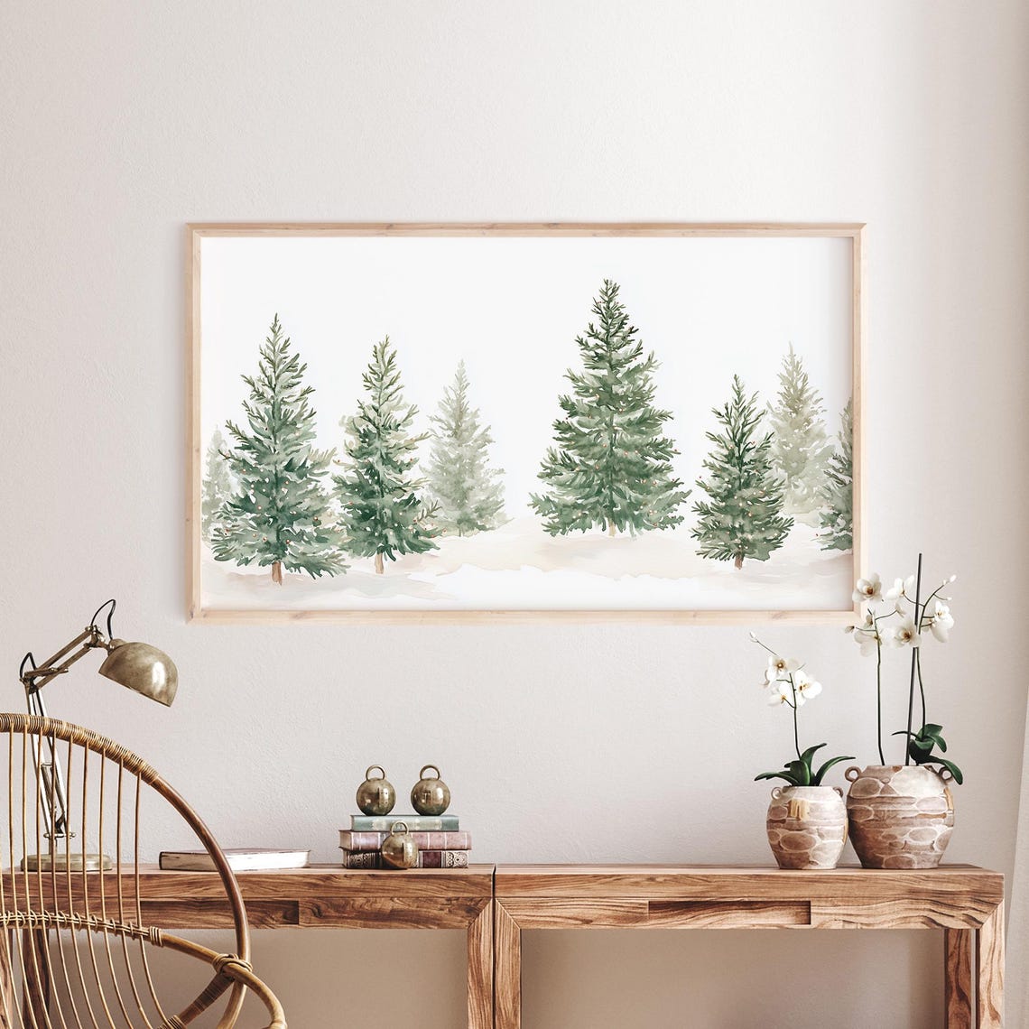 Minimalist Watercolor Evergreen Trees White Neutral Winter Poster - Image 4
