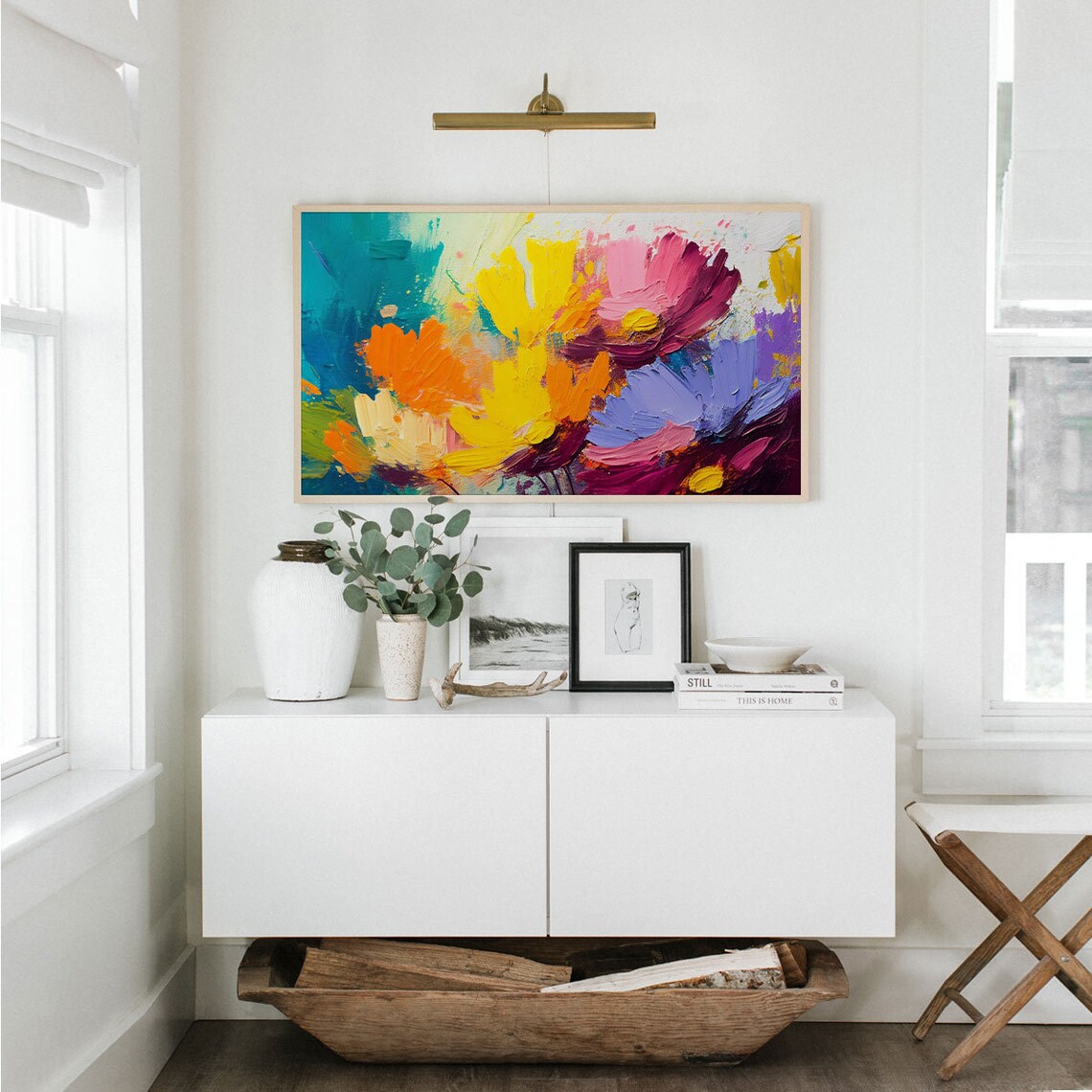 Abstract Flower Art, Spring Abstract Oil Painting - Image 2