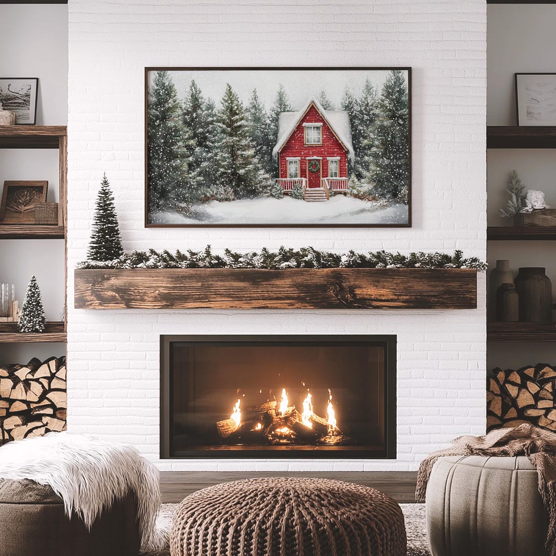 Christmas Cottage Frame Tv Art Farmhouse Winter Landscape Painting Snowy Winter Art For Tv Christmas Art For Tv - Image 4